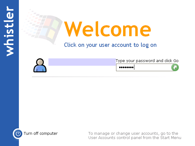 windows whistler login